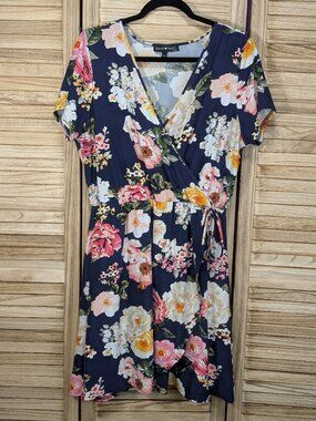 Dress by Dear Heart Navy Floral Wrap Dress Size 1X